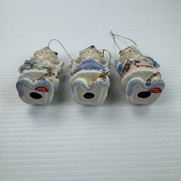 Set of 3 Vintage Ceramic Angel Ornaments Pastel Gold Trim Christmas - Picture 9 of 11